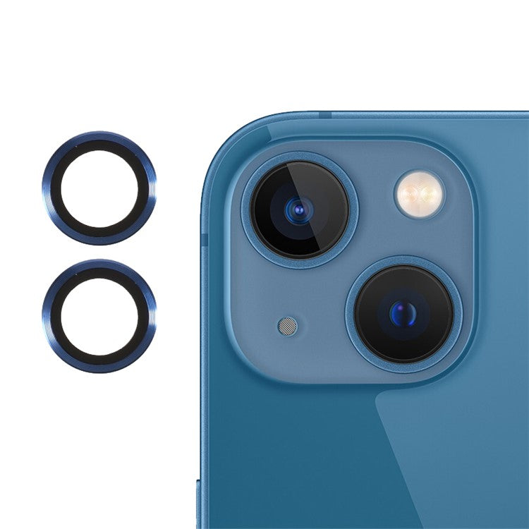 RURIHAI for iPhone 13 mini 5.4 inch / iPhone 13 6.1 inch Back Camera Lens Cover Film Metal Frame Tempered Glass Protector - Blue