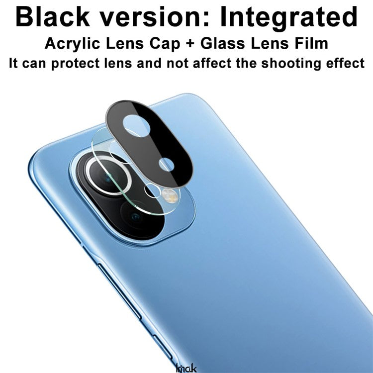 IMAK Abrasion-resistant Wear-resistant HD Clear Tempered Glass Lens Film+ Acrylic Lens Cap (Black Version) for Xiaomi Mi 11 5G