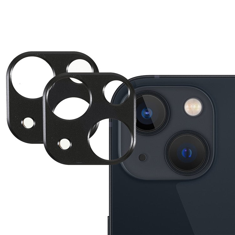 2Pcs/Set Aluminum Alloy Wear-resistant Precise Cutout Durable Camera Lens Protectors for iPhone 13 6.1 inch/13 mini 5.4 inch - Black