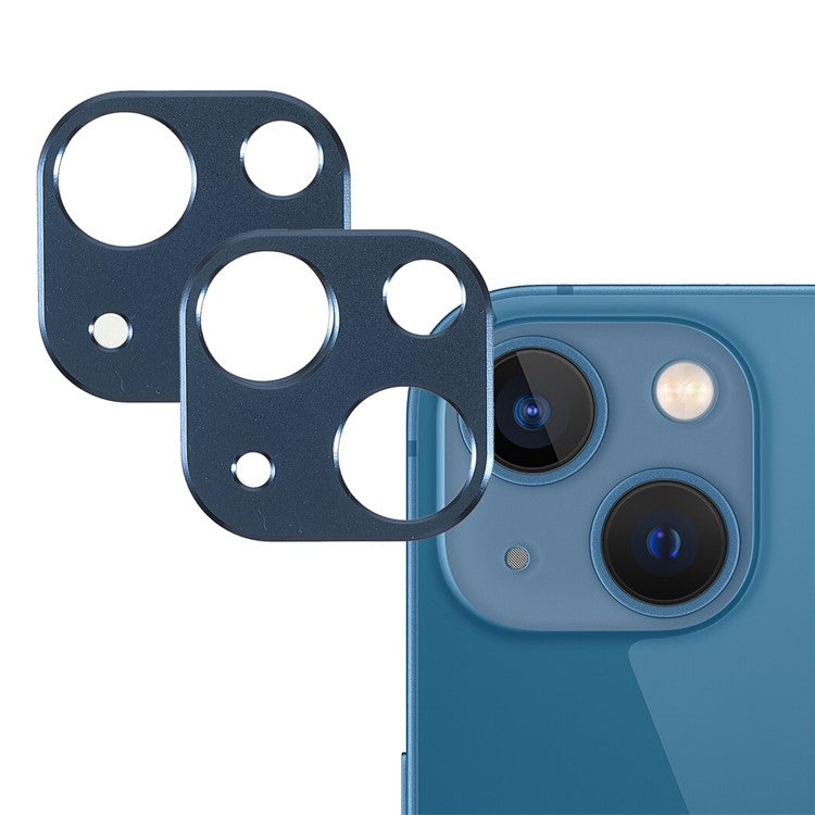 2Pcs/Set Aluminum Alloy Wear-resistant Precise Cutout Durable Camera Lens Protectors for iPhone 13 6.1 inch/13 mini 5.4 inch - Sapphire