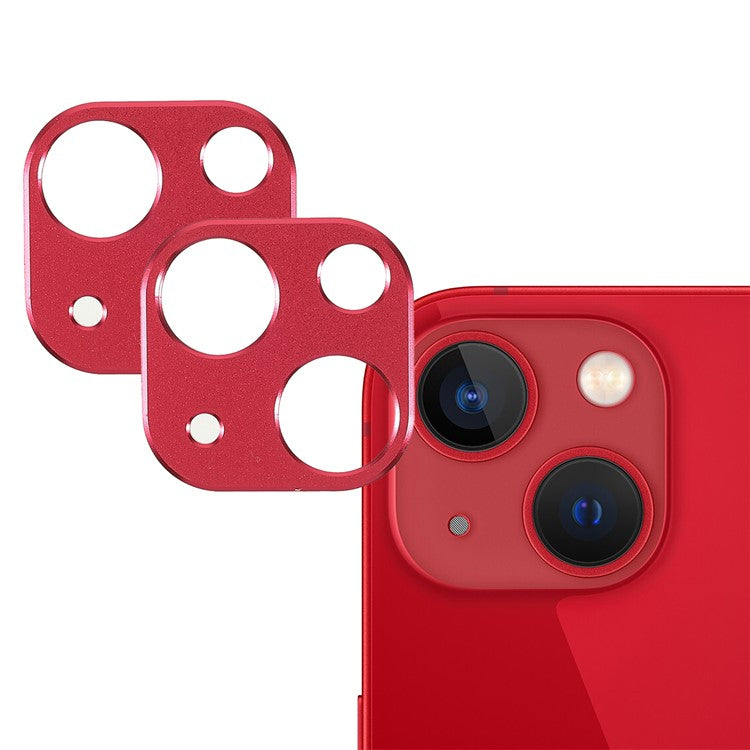 2Pcs/Set Aluminum Alloy Wear-resistant Precise Cutout Durable Camera Lens Protectors for iPhone 13 6.1 inch/13 mini 5.4 inch - Red