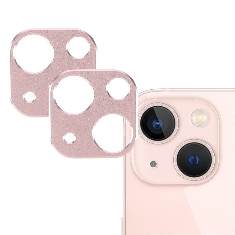 2Pcs/Set Aluminum Alloy Wear-resistant Precise Cutout Durable Camera Lens Protectors for iPhone 13 6.1 inch/13 mini 5.4 inch - Rose Gold