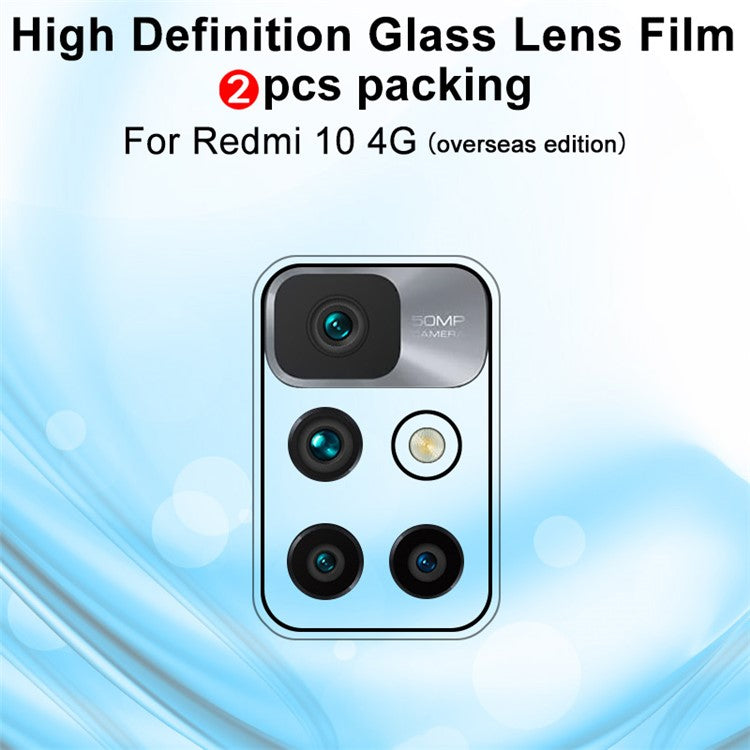 IMAK 2Pcs/Set HD Clear Full Edge to Edge Cover Tempered Glass Camera Lens Protector for Xiaomi Redmi 10 4G (Overseas Edition)