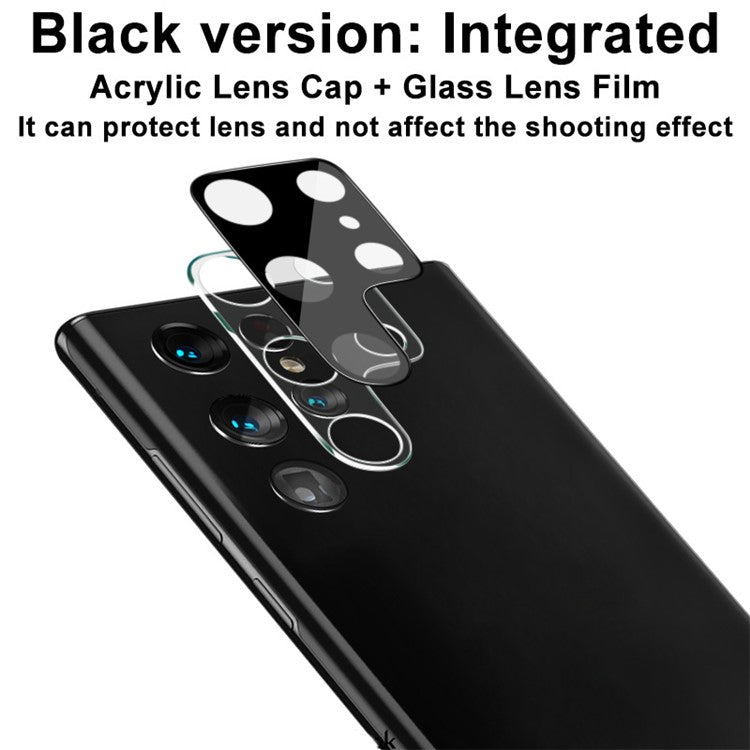 IMAK Wear-resistant High Definition Clear Tempered Glass Lens Film+ Acrylic Lens Cap (Black Version) for Samsung Galaxy S22 Ultra 5G