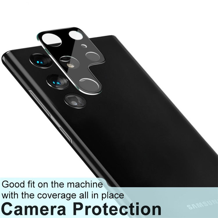 IMAK Wear-resistant High Definition Clear Tempered Glass Lens Film+ Acrylic Lens Cap (Black Version) for Samsung Galaxy S22 Ultra 5G