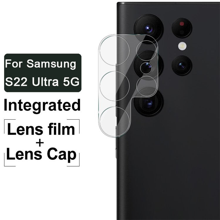 IMAK Full Cover Clear Precise Cutout Tempered Glass Camera Lens Film + Acrylic Lens Cap for Samsung Galaxy S22 Ultra 5G