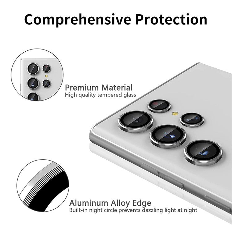 ENKAY HAT PRINCE For Samsung Galaxy S22 Ultra 5G 1 Set Ultra Clear Tempered Glass Aluminum Alloy Back Camera Lens Ring Cover Protector - Silver