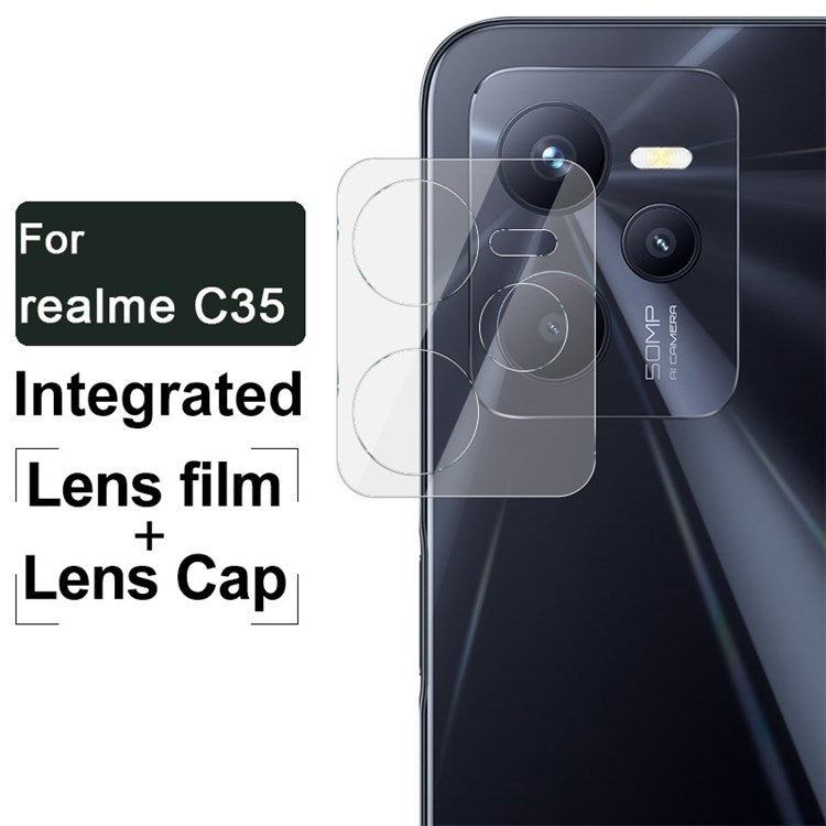 IMAK For Realme C35 Anti-bubble Ultra Thin Full Coverage HD Tempered Glass Camera Lens Film + Acrylic Lens Cap