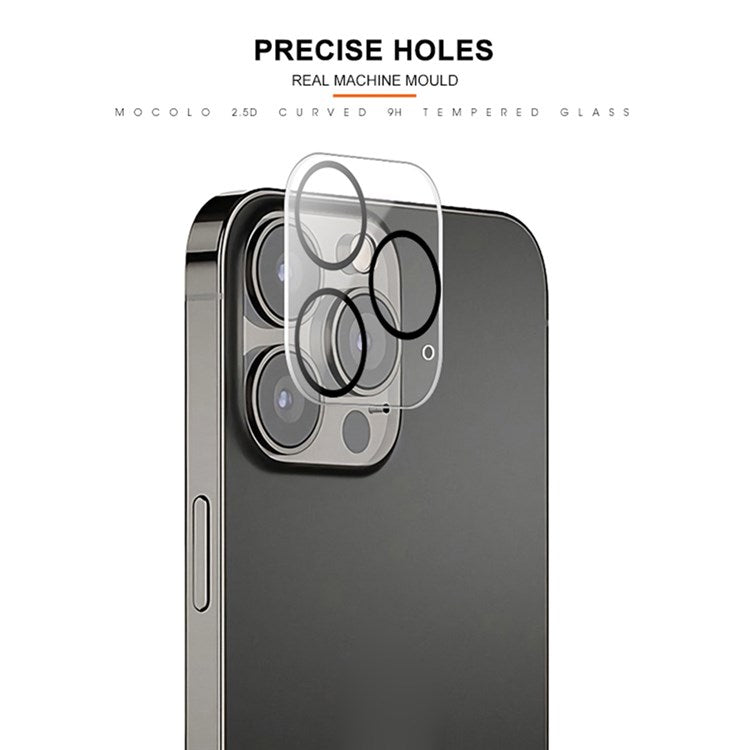 MOCOLO for iPhone 14 Pro Max 6.7 inch Silk Printing Camera Lens Screen Protector Clear Tempered Glass 9H Hardness Anti-explosion Film with Black Night Circle