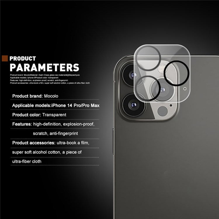 MOCOLO for iPhone 14 Pro / 14 Pro Max Camera Lens Protector with Night Circle, 9H Anti-Scratch Tempered Glass Silk Printing Camera Lens Film