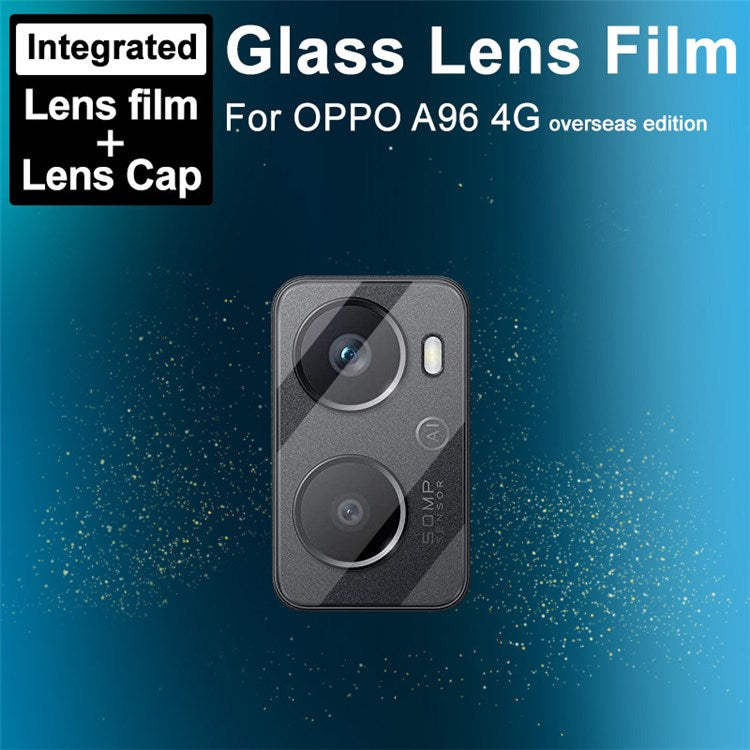 IMAK for Oppo A96 4G Oil-resistant Tempered Glass HD Camera Lens Film + Acrylic Lens Cap