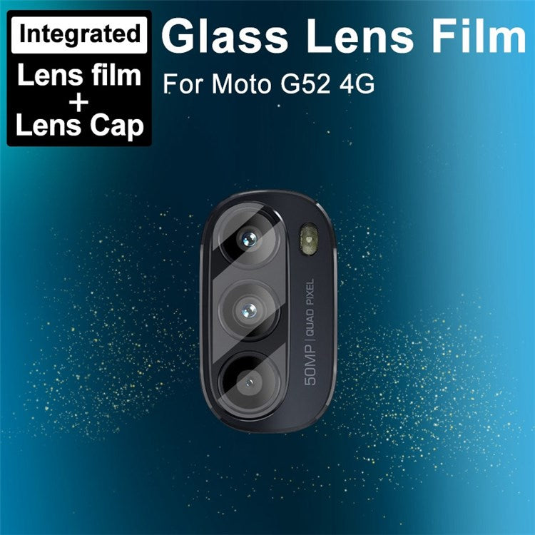 IMAK for Motorola Moto G52 4G Integrated Tempered Glass Lens Film + Acrylic Lens Cap HD Clear Scratch-Resistant Camera Lens Cover Accessories