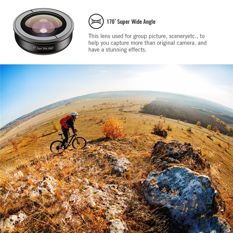 APEXEL 5 in 1 Cellphone Lens Kit 195° Fisheye Lens 110° Wide Angle Lens 10X Macro Lens 2X Telephoto Lens 170° Super Wide Angle Lens (APL-HB5IN1)