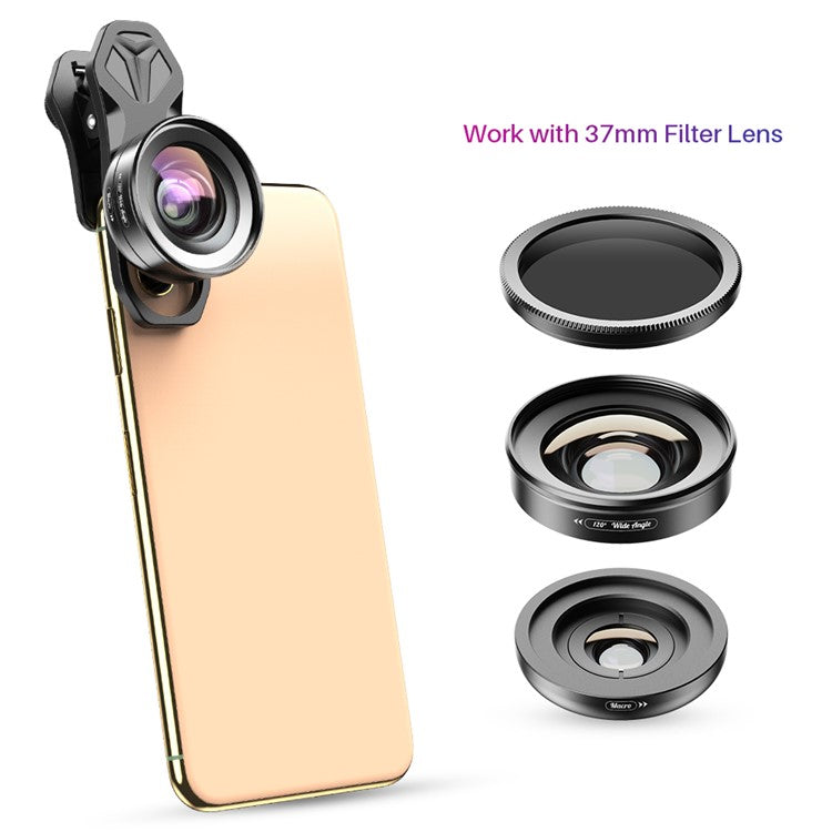 APEXEL APL-HB2IN1WM Phone Lens 2 in 1 Clip-on 10X Macro Lens + 120° Wide Angle Lens Kit