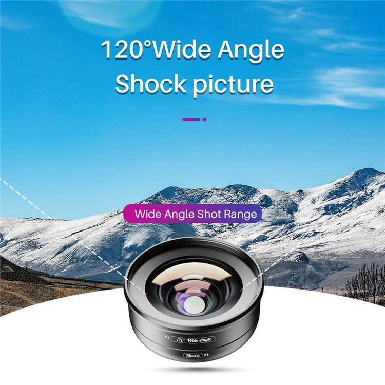 APEXEL APL-HB2IN1WM Phone Lens 2 in 1 Clip-on 10X Macro Lens + 120° Wide Angle Lens Kit