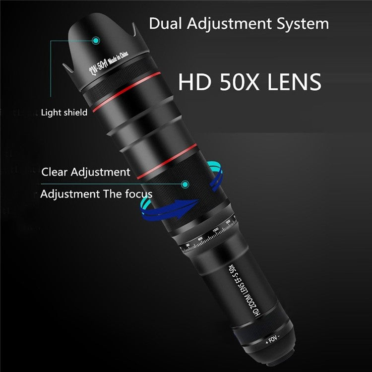 50X Optical Zoom HD Monocular Telephoto Telescope Mobile Phone Camera Lens with Tripod