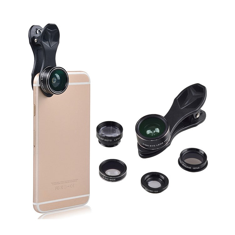 APEXEL APL-DG5-H 5-in-1 Fisheye Wide Angle Macro Telephoto CPL Lens Mobile Phone Mini Camera Lens