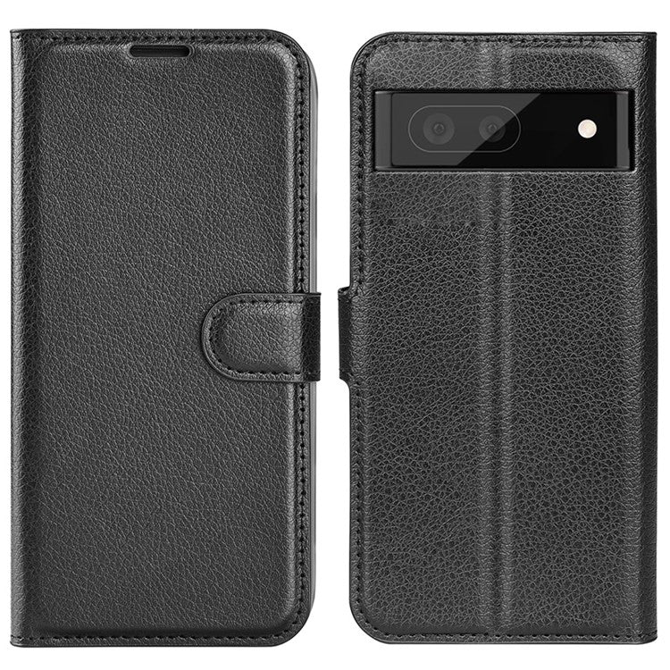 For Google Pixel 7 Pro 5G PU Leather Smartphone Cover Wallet Stand Litchi Texture Anti-scratch Case Shell - Black