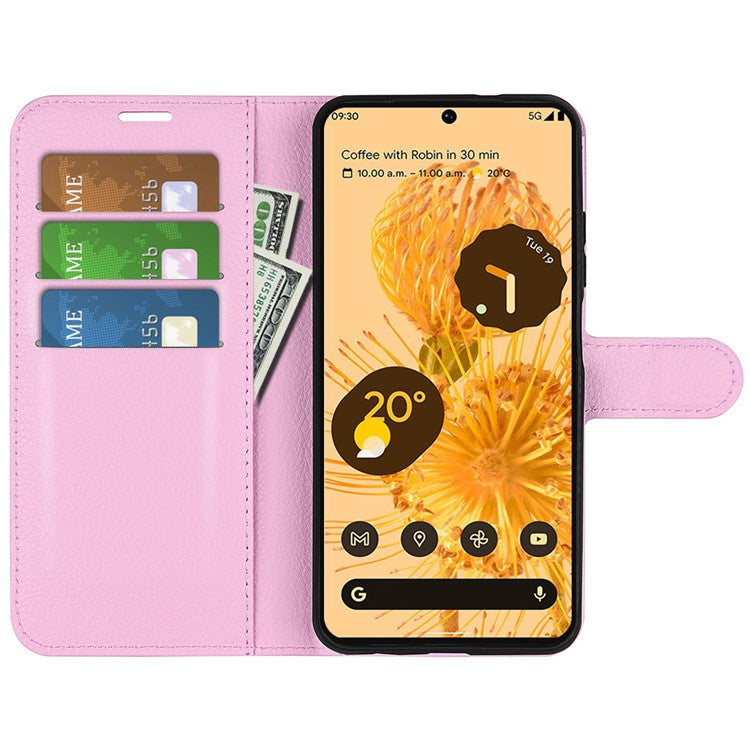 For Google Pixel 7 Pro 5G PU Leather Smartphone Cover Wallet Stand Litchi Texture Anti-scratch Case Shell - Pink