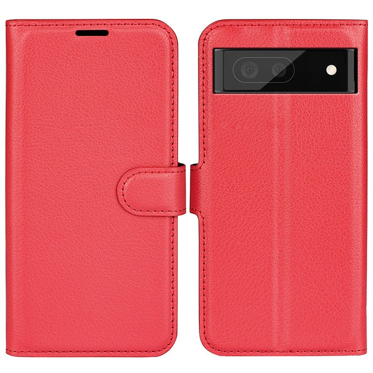 For Google Pixel 7 Pro 5G PU Leather Smartphone Cover Wallet Stand Litchi Texture Anti-scratch Case Shell - Red