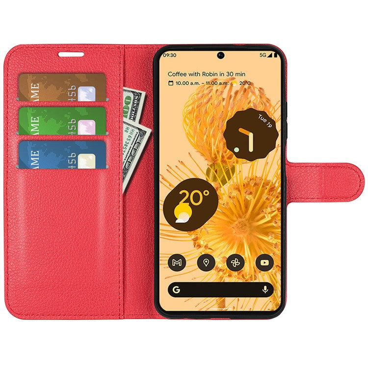 For Google Pixel 7 Pro 5G PU Leather Smartphone Cover Wallet Stand Litchi Texture Anti-scratch Case Shell - Red