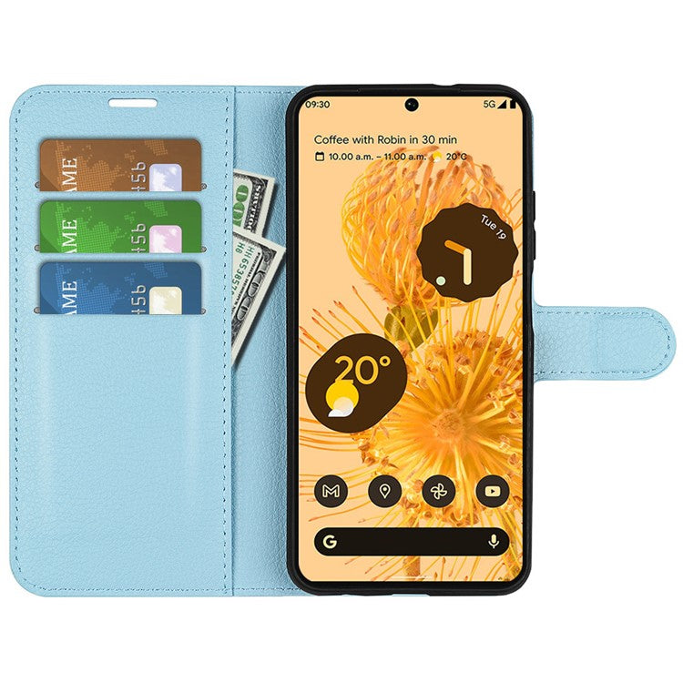 For Google Pixel 7 Pro 5G PU Leather Smartphone Cover Wallet Stand Litchi Texture Anti-scratch Case Shell - Blue