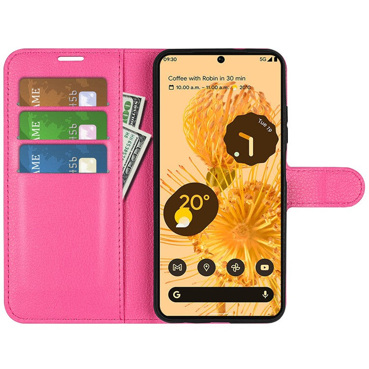 For Google Pixel 7 Pro 5G PU Leather Smartphone Cover Wallet Stand Litchi Texture Anti-scratch Case Shell - Rose