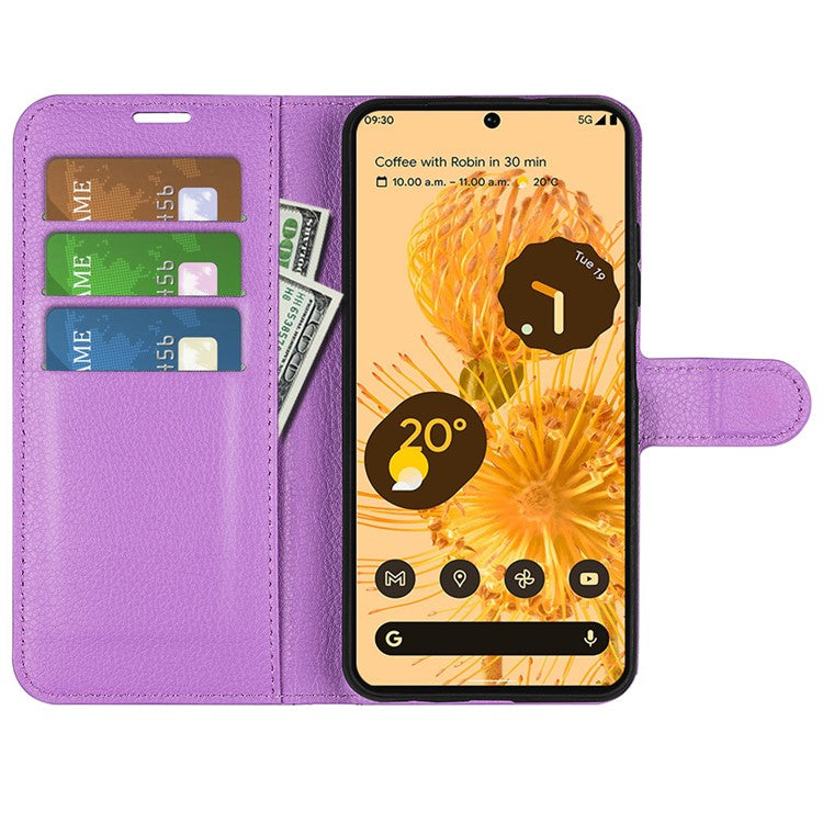 For Google Pixel 7 Pro 5G PU Leather Smartphone Cover Wallet Stand Litchi Texture Anti-scratch Case Shell - Purple