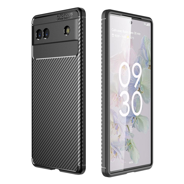 For Google Pixel 6a Carbon Fiber Texture Collision Resistant Mobile Phone Case Soft TPU Back Cover - Black