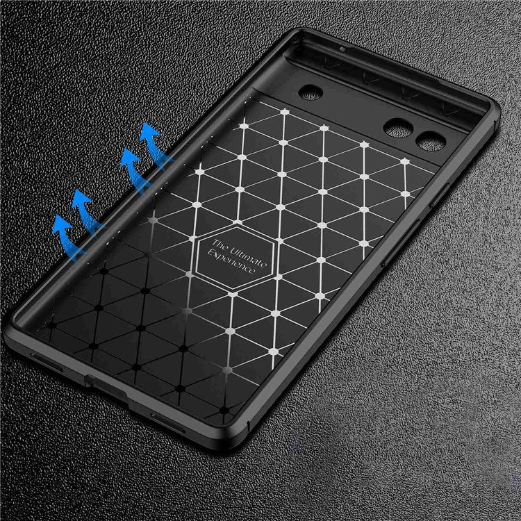 For Google Pixel 6a Carbon Fiber Texture Collision Resistant Mobile Phone Case Soft TPU Back Cover - Black