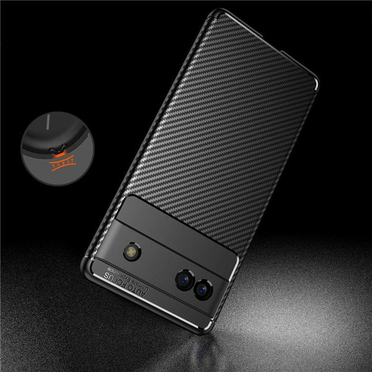 For Google Pixel 6a Carbon Fiber Texture Collision Resistant Mobile Phone Case Soft TPU Back Cover - Black