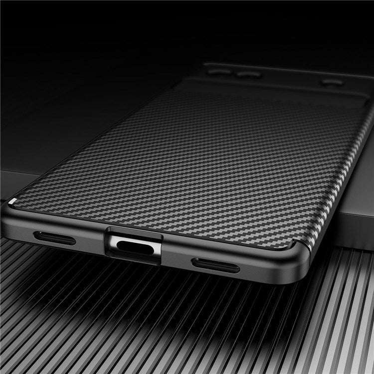 For Google Pixel 6a Carbon Fiber Texture Collision Resistant Mobile Phone Case Soft TPU Back Cover - Black