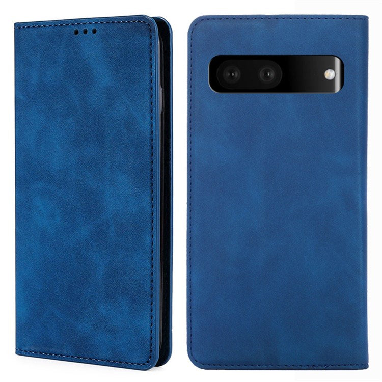 Soft Touch Magnetic Closure Phone Case for Google Pixel 7 5G Shockproof Folio Flip Cover Anti-Scratch PU Leather Protective Case with Stand - Blue