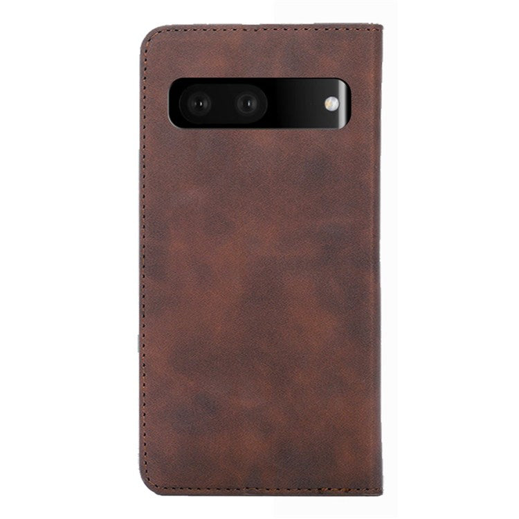 Soft Touch Magnetic Closure Phone Case for Google Pixel 7 5G Shockproof Folio Flip Cover Anti-Scratch PU Leather Protective Case with Stand - Dark Brown