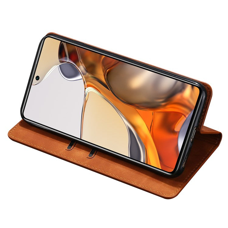 Soft Touch Magnetic Closure Phone Case for Google Pixel 7 5G Shockproof Folio Flip Cover Anti-Scratch PU Leather Protective Case with Stand - Light Brown