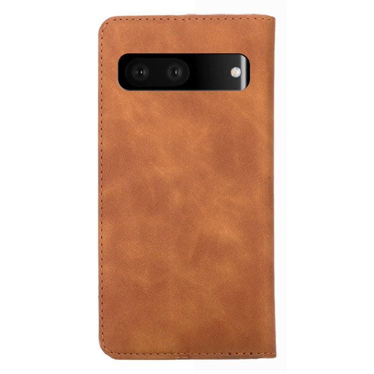 Soft Touch Magnetic Closure Phone Case for Google Pixel 7 5G Shockproof Folio Flip Cover Anti-Scratch PU Leather Protective Case with Stand - Light Brown