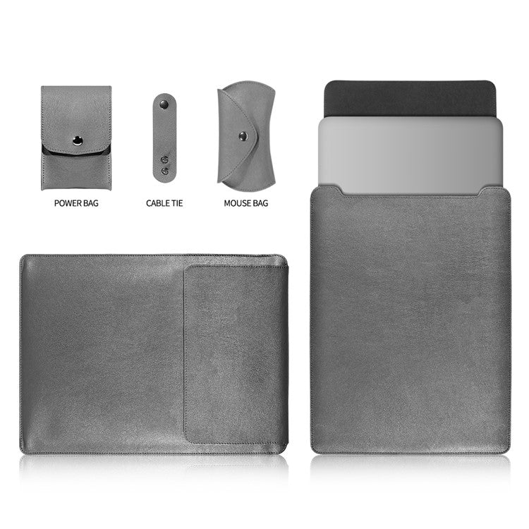 PU Leather Sleeve Bag Case with Mouse Pad for MacBook Pro 15-inch (2016) - Grey