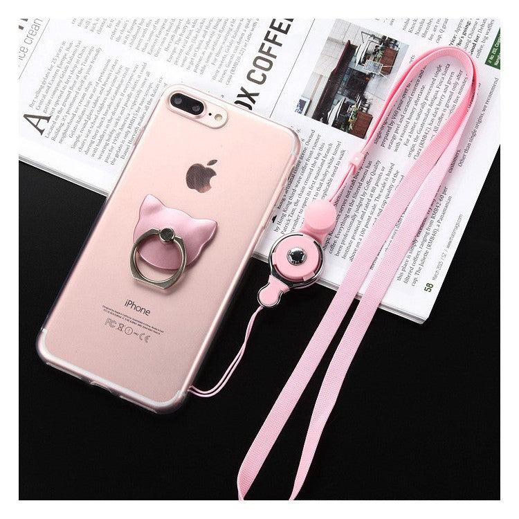 2-in-1 Flat Detachable Nylon Phone Strap Holder Card Strap - Pink