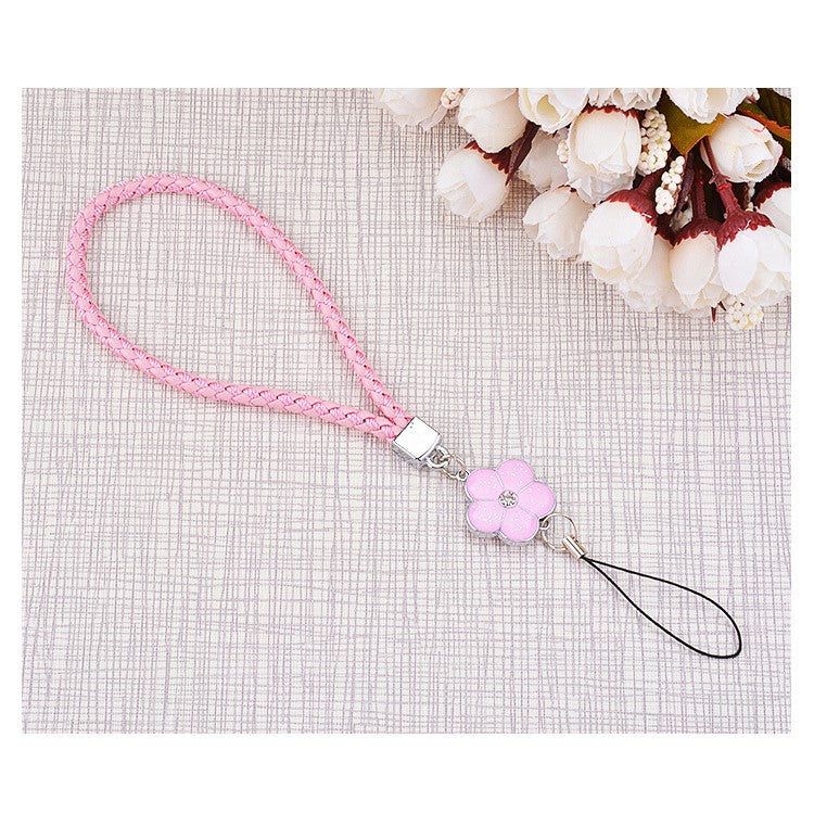 Pretty Flower Pendant Short Nylon Woven Durable Wrist Lanyard Hand Strap for Smartphones, Cameras etc. - Pink