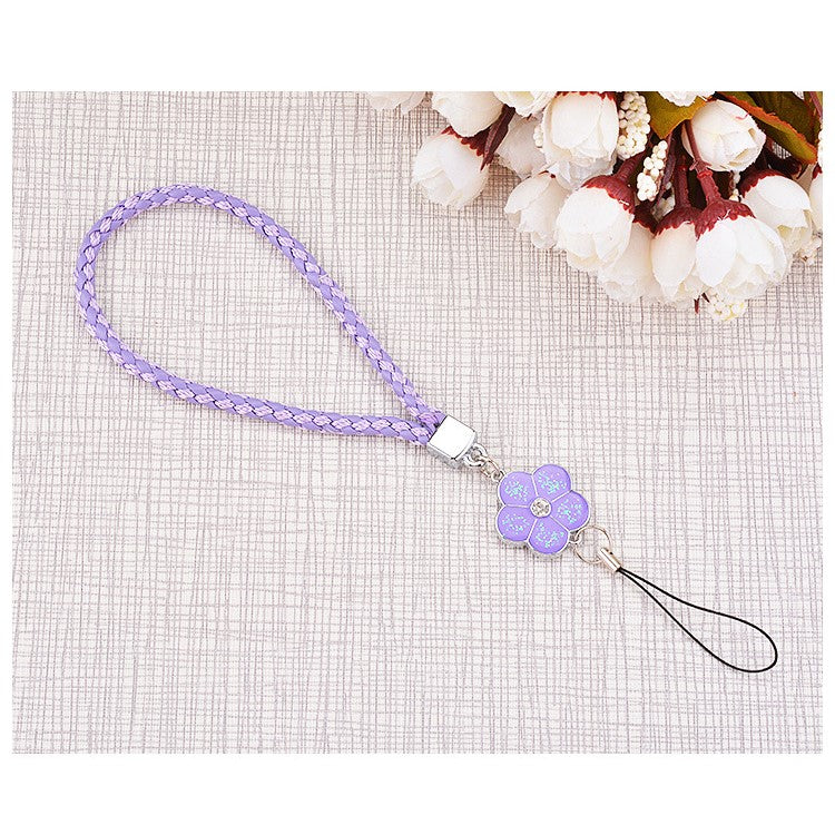 Wrist Lanyard Pretty Flower Short Nylon Woven Durable Hand Strap for Smartphones, Cameras etc. - Purple