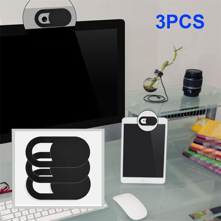 3Pcs/Set 0.03in Ultra-thin Plastic Webcam Camera Cover Shutter Protect Smartphones Laptop Desktop Privacy - Black