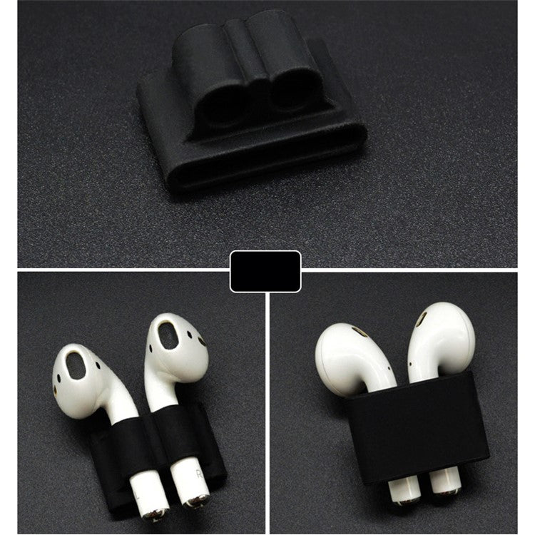 Rubberized Silicone Protective Sleeve Watch Band Holder for Apple AirPods Wireless Earphones - Black