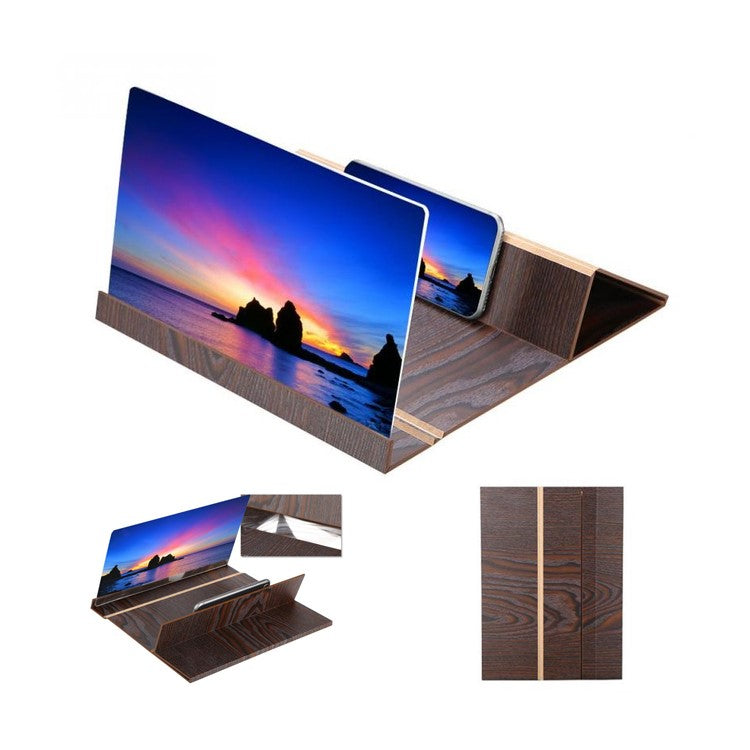 12-inch High Definition Wooden Mobile Video Screen Magnifier with Stand - Coffee