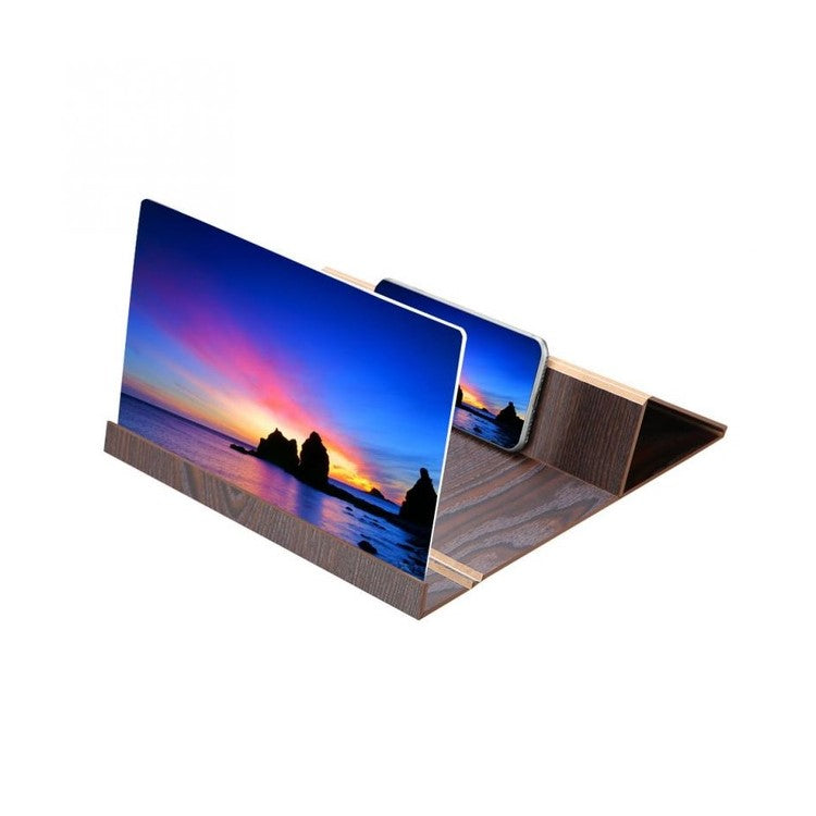 12-inch High Definition Wooden Mobile Video Screen Magnifier with Stand - Coffee