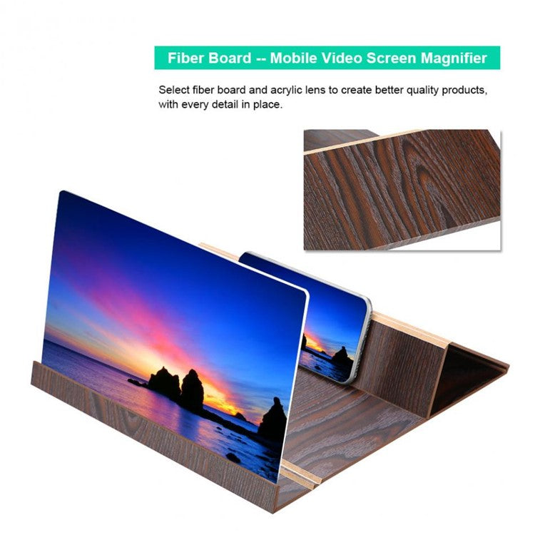 12-inch High Definition Wooden Mobile Video Screen Magnifier with Stand - Coffee