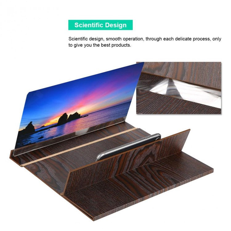 12-inch High Definition Wooden Mobile Video Screen Magnifier with Stand - Coffee