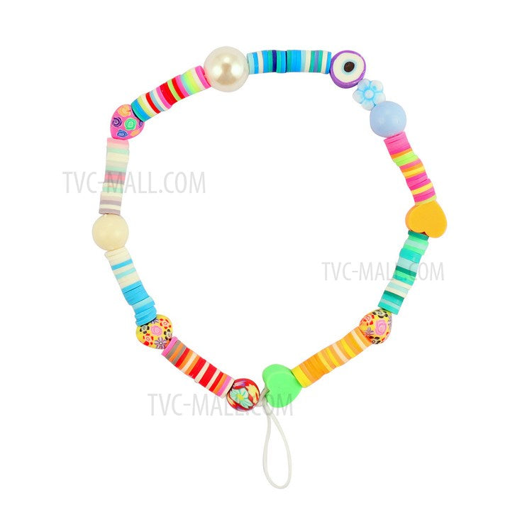 Fruit Letter Polymer Clay Beads Chain Cell Phone Lanyard Colorful Beaded Mobile Phone Strap Telephone Charm - B16-0502