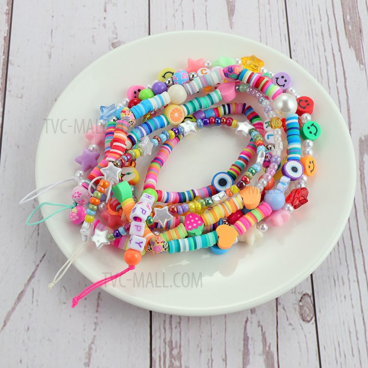 Fruit Letter Polymer Clay Beads Chain Cell Phone Lanyard Colorful Beaded Mobile Phone Strap Telephone Charm - B16-0502