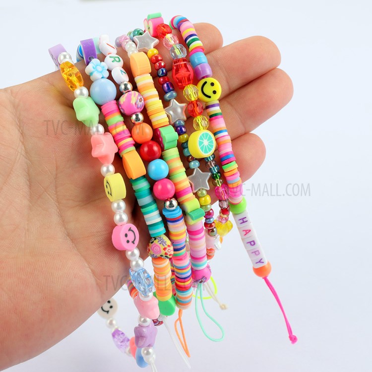 Fruit Letter Polymer Clay Beads Chain Cell Phone Lanyard Colorful Beaded Mobile Phone Strap Telephone Charm - B16-0103