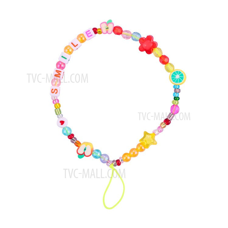 Fruit Letter Polymer Clay Beads Chain Cell Phone Lanyard Colorful Beaded Mobile Phone Strap Telephone Charm - B16-0102